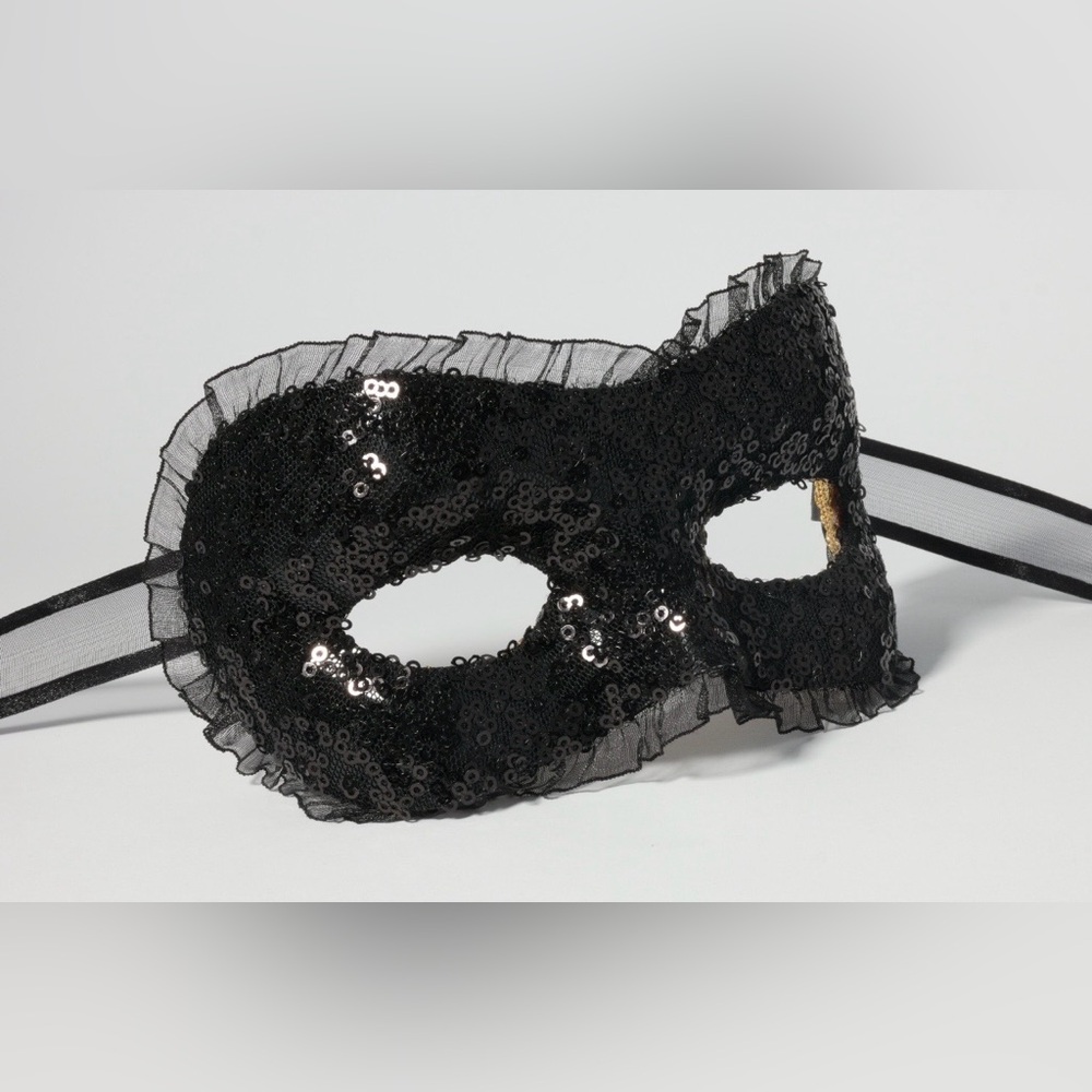 Elegant Black Sequin Masquerade Mask